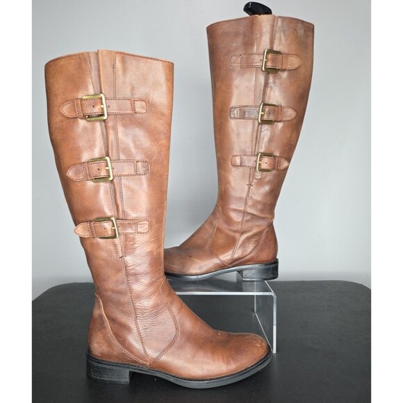 ECCO Hobart Brown Leather 3‑Buckle Mid-Calf Zip Boot Women Sz 8.5 / EU 39 EUC - Picture 1 of 5